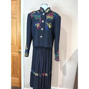 scully by marsha wright western Black Embroidered Button-Up Jacket and Skirt set